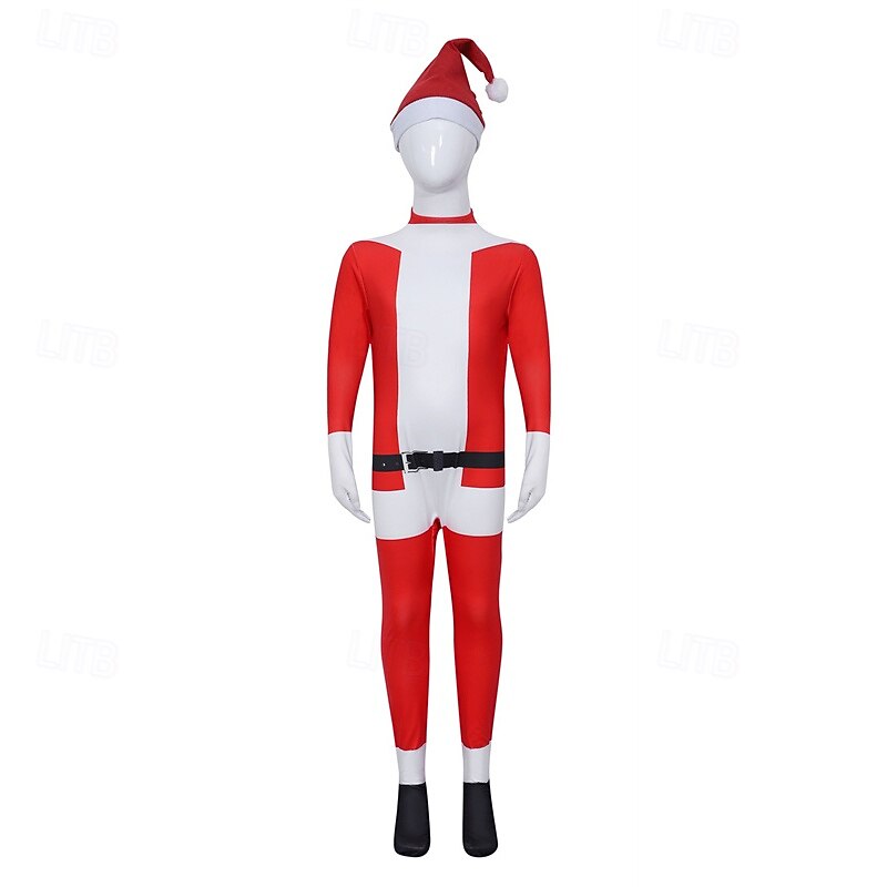 Tomtdräkt jultomten cosplay kostym kläder tomtekläder barn unisex overall och jumpsuit julspecial barn jul karneval maskerad jul topp byxor bälte hatt 4 år+ 2025 - $33.99 –P2