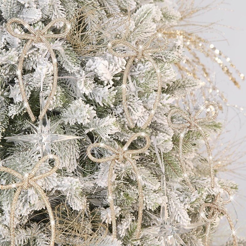 6 stk. julesløyfedekorasjon champagne gull glitrende strass-sløyfe med metalltrådsbånddekorasjon egnet for juletrepynt blomstergirlander gaveemballasje 2025 - $14.99 –P3