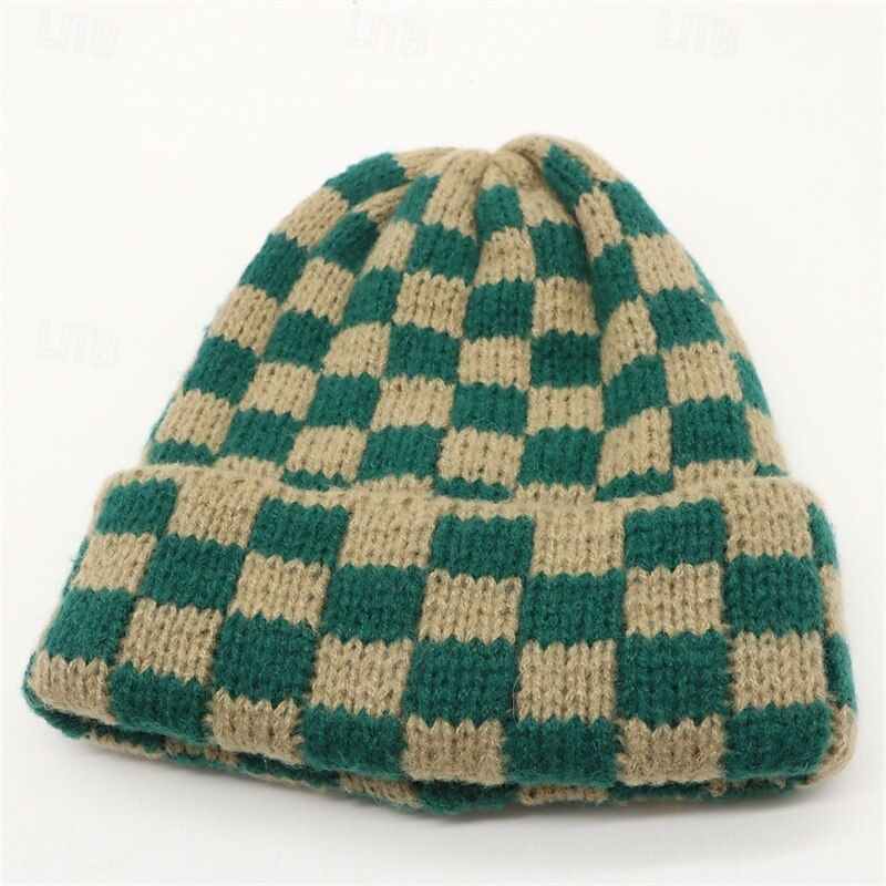 Homens Unisexo Gorro Chapéus de inverno Gorros 骷髅头毛线帽 Chapéu de malha Vermelho Azul Fibras Acrilicas Tricotado Moda Casual Aconchegante Roupa Diária Encontro Xadrez Quente de 2026 por $8.49 –P4