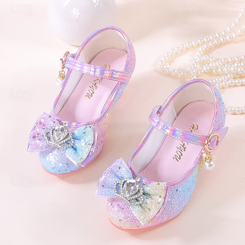 Csillámos, szivárványszínű lányka balerinacipők masnival és gyöngy bokapánttal – aranyos hercegnői cipők 2026 - $42.99 –P2