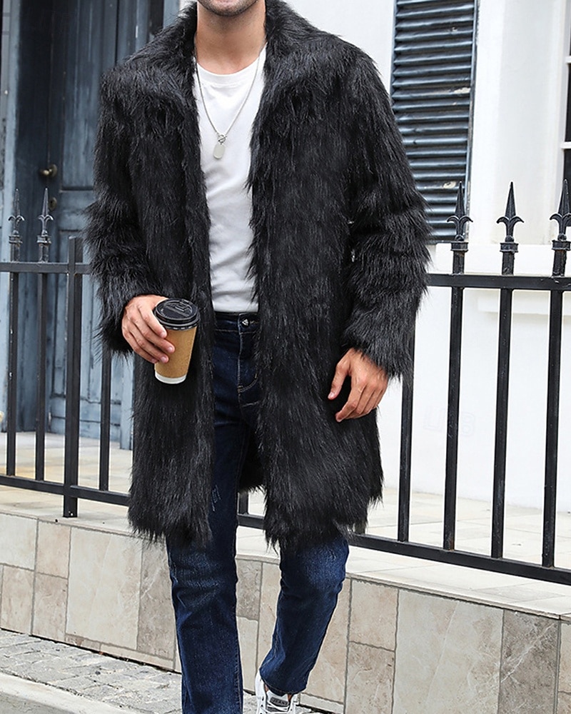 Herren Winterjacke Kunstpelzmantel Urlaub Täglich Thermowarm Fleece Herbst Winter Einfach Mode Streetwear Revers Lang Kamel Dunkelgrau Schwarz Weiß Gelb Jacken 2026 - $74.99 –P4