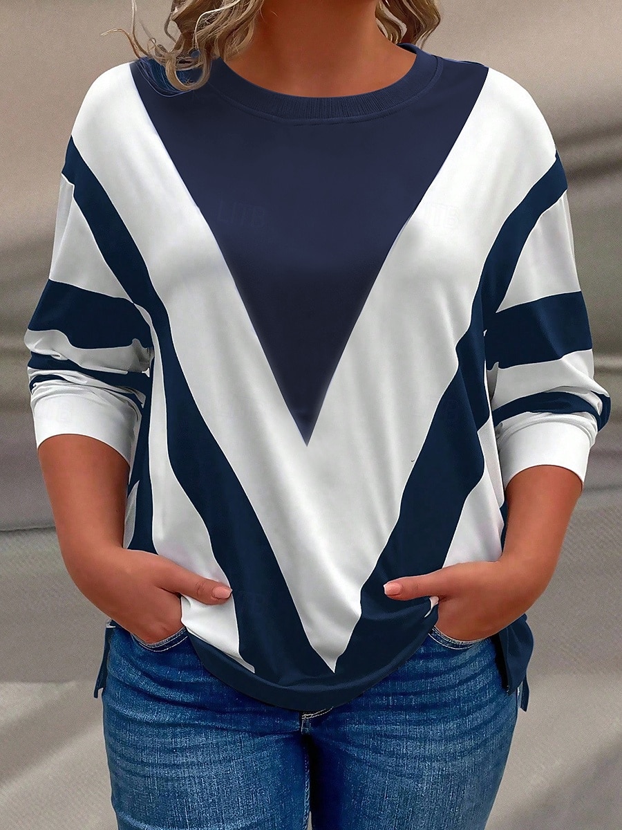 Pentru femei Plus Size Topuri Hanorac pulover Bloc Culoare Imprimeu Manșon Lung Stil Nautic Casual Zilnic Poliester Toamnă Iarnă Negru Maro 2026 - $24.99 –P4