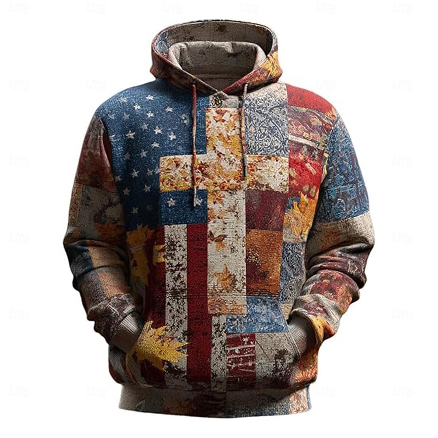 Per uomo Croce Bandiera Americana Felpa con Cappuccio Moda Casual Vintage Retrò Manica Lunga Con Cappuccio Vacanza Feste Abbigliamento casual alla moda Festival Blu Rosso Stampa Autunno Inverno del 2026 a $29.99 –P1