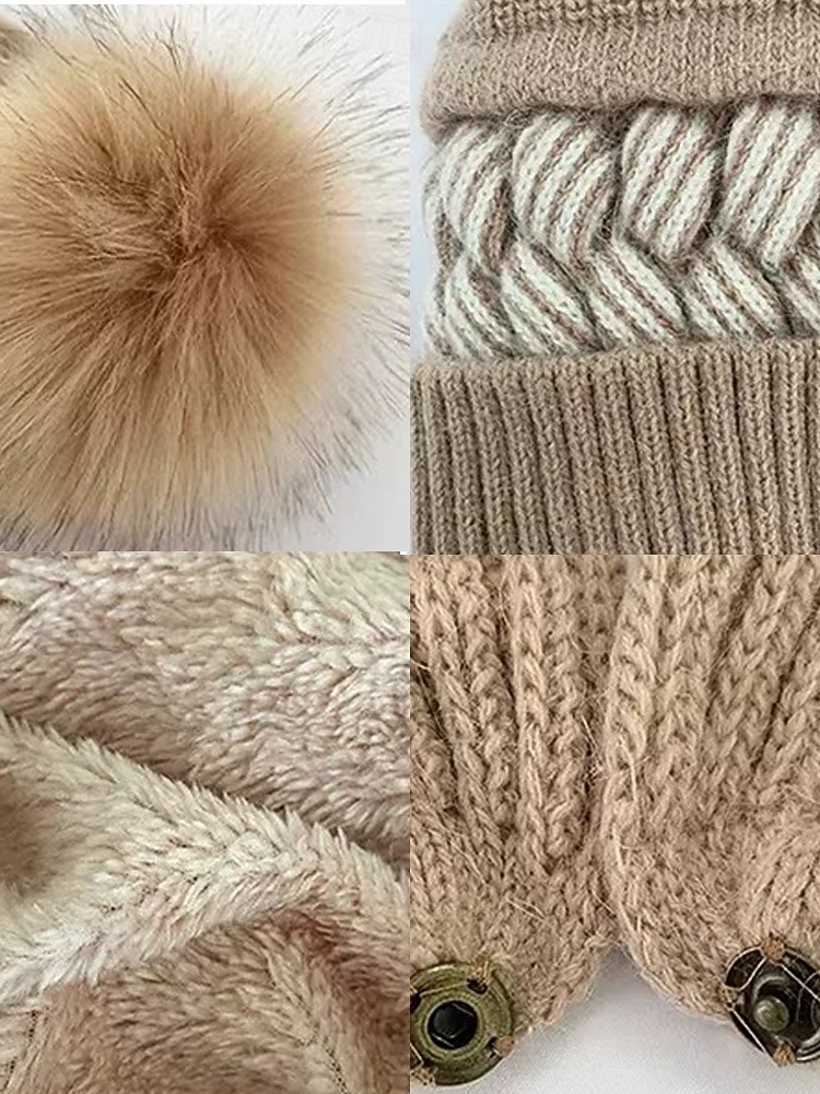 Dame vinterstrikklue-skjerfsett med pompong, fleecefôret 2-i-1-lue og halsvarmer, koselig og varmt utendørstilbehør for kaldt vær og julegaver 2026 - $11.99 –P9