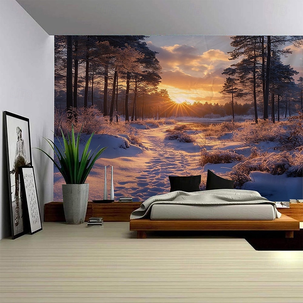 Vinterskog, solskinn, snølandskap, stor veggdekorasjon, fotobakgrunnsstoff, hjemmeinnredning til soverom, stue eller kontor 2026 - $16.99 –P3