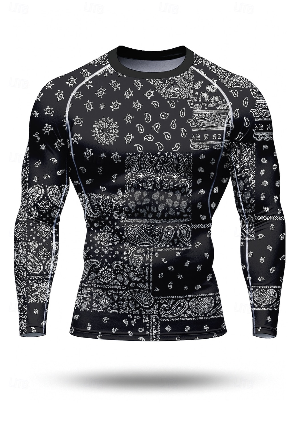 Муж. Компрессионная футболка Футболка для бега Пэчворк 3D печать Длинный рукав Футболка Футболка Весна Осень Геометрический принт Быстровысыхающий Сжатие видеоизображений Для тренировки Power Flex 2026 - $20.99 –P1