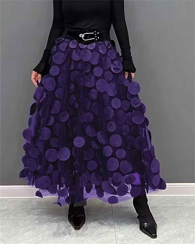 Damen Elegant Vintage Mode Midi Mittlere Taille Röcke Tupfen Einfach Patchwork Blume Geschichtet Unelastisch Täglich Straße Amethyst Aprikose Schwarz Rote Herbst 2026 - $43.99 –P6