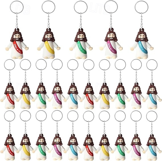 2025年 50/100個の小さなイエスのキーホルダー、ミニイエスの置物キーホルダー、クリスマスストッキング詰め物ギフト、マルチカラーの小さなイエスのキーホルダー、ミニチュアキーホルダーを隠す  コレクション – $19.99 –P5