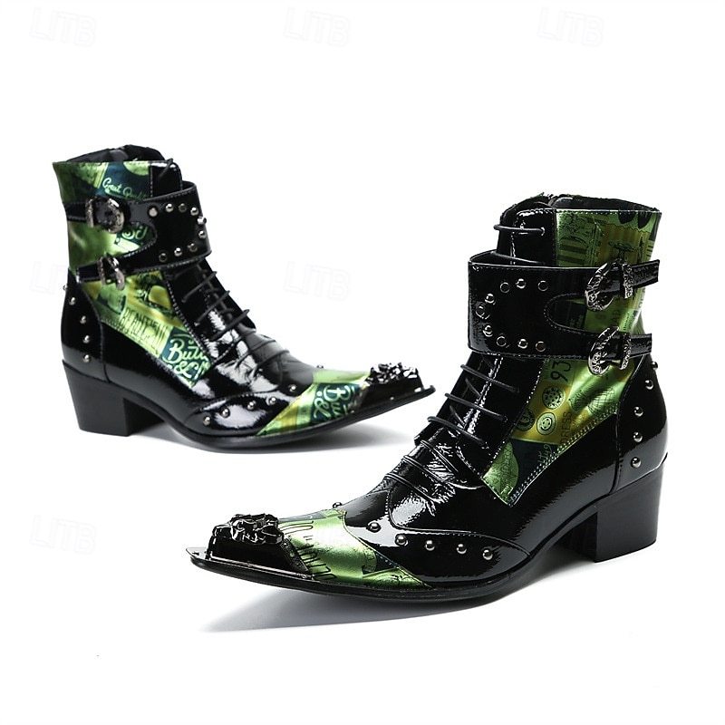 stivali western da uomo in vera pelle verde con motivo coccodrillo e cinturino con fibbia, stivaletti da cowboy in pelle bovina al 100% per palcoscenici, feste e spettacoli di moda del 2026 a $169.99 –P4