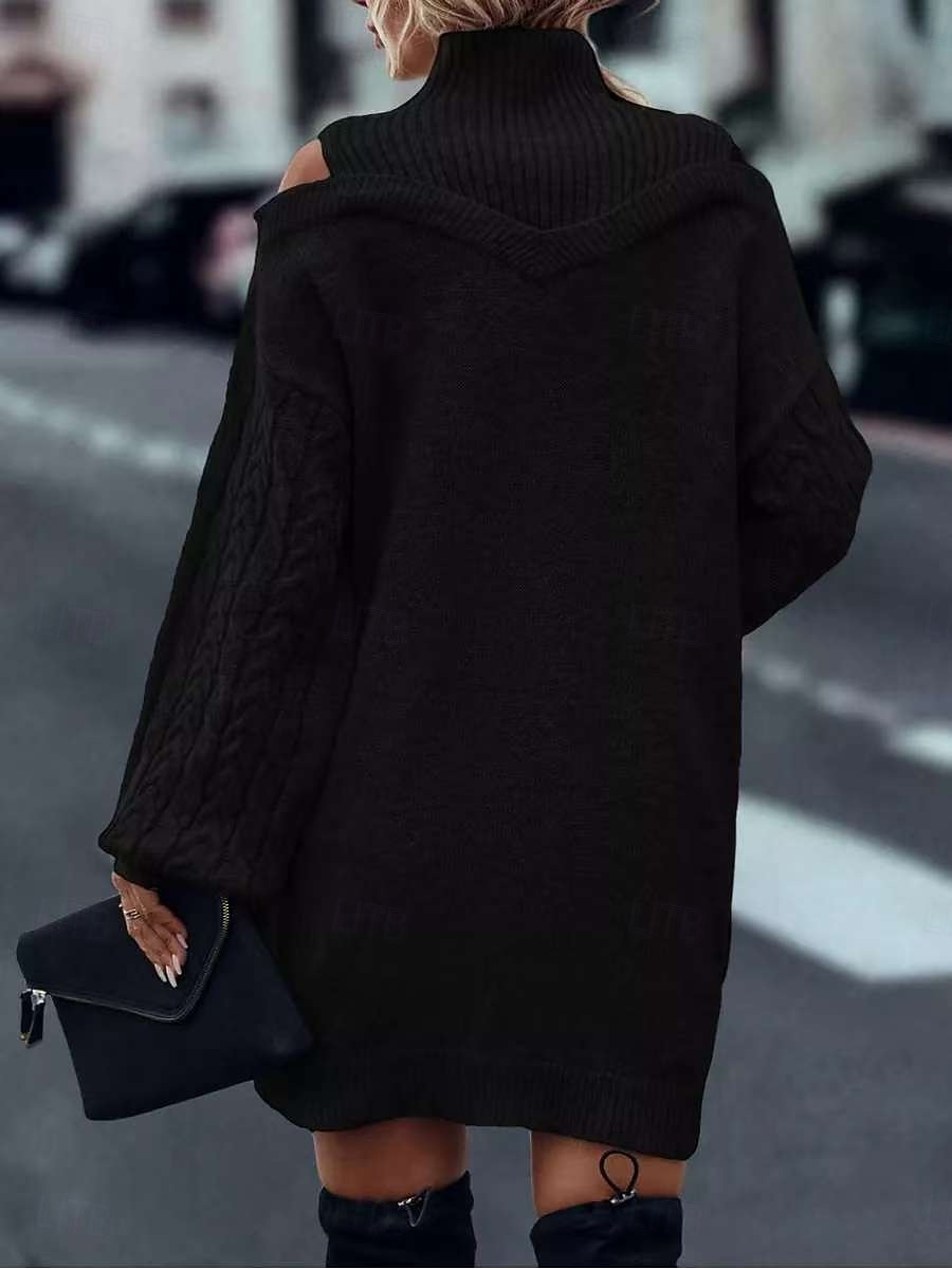 Per donna Abito maglione Elegante Casual Morbido Colore Puro A Coste Dolcevita Lavorato a maglia Spalle scoperte Manica Lunga Top Regolari Maglia All'aperto Quotidiano Weekend Nero Verde Autunno del 2026 a $37.99 –P39