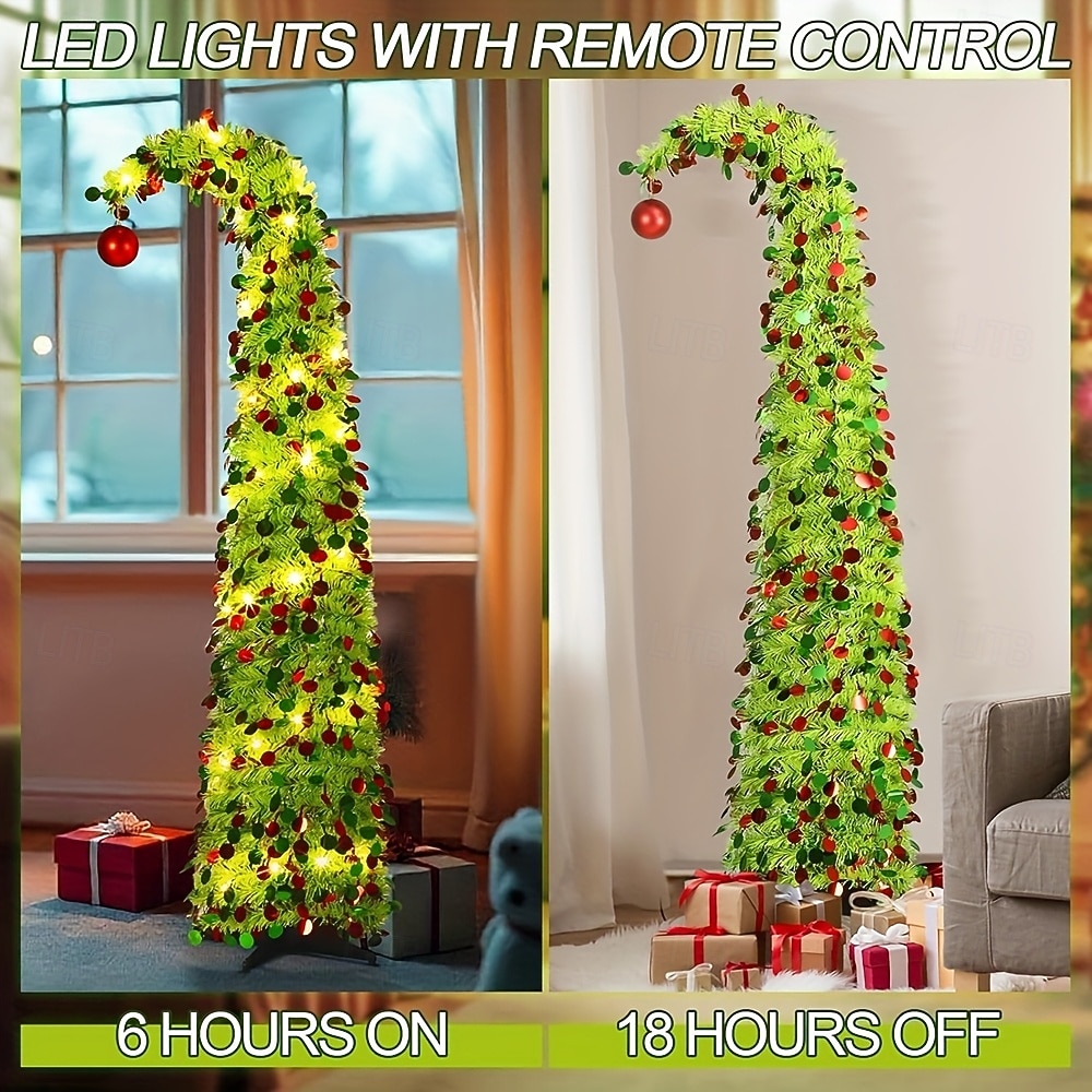 Christmas crooked neck red and green decorative circular Christmas tree 5M50Leds warm light string indoor apartment living room porch holiday decorative light 5FT 2025 - CAD $40.99 –P6