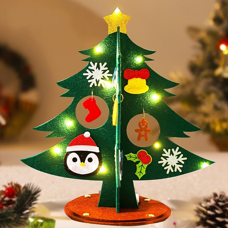 Christmas DIY Handmade Felt Christmas Tree Material Pack Desktop Decoration Lights Props Decorative Lights Warm Light String 2025 - CAD $6.99 –P2