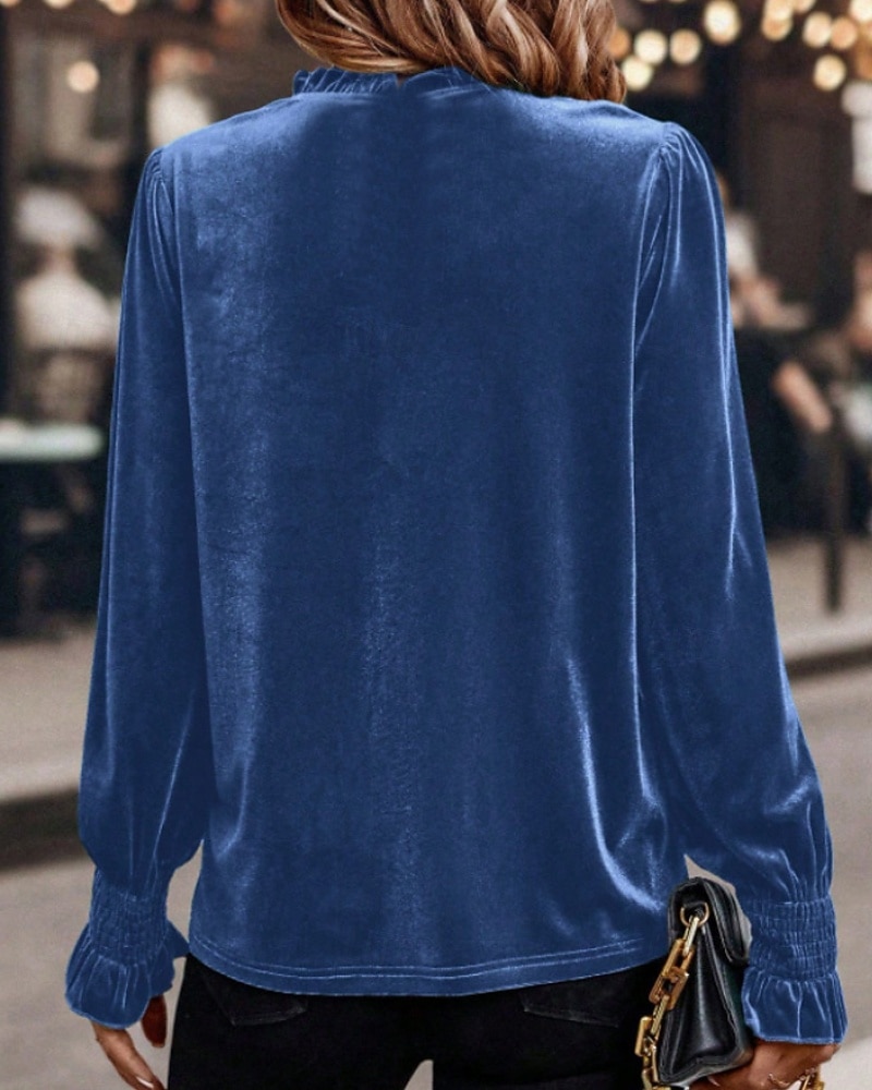 Per donna Velluto Elegant Elegante Blusa Arricciato Semplice Vintage Elegante Manica Lunga Girocollo Top Regolari Quotidiano Ferie Uscire Blu Verde militare Verde Rosa Autunno Inverno del 2026 a $12.99 –P16