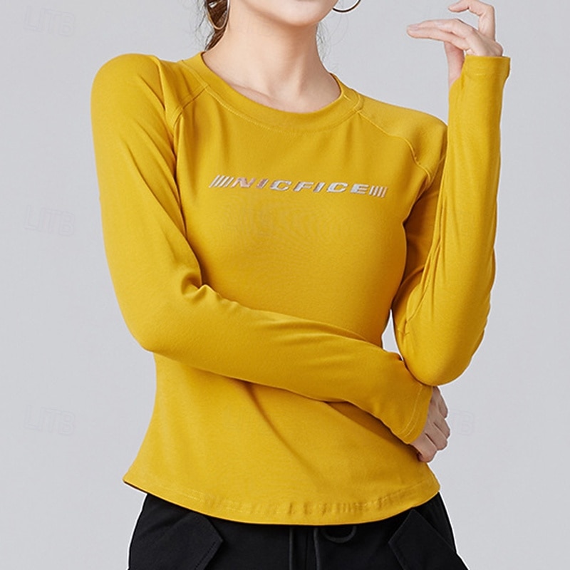 Damen Einfarbig Lauf-T-Shirt Fitnessshirt Sporttop Frühling Herbst Langarm Athleisure Baumwolle Warm Weich Atmungsaktiv Fitnessstudio Wandern Laufen Training Yoga Weinrot Schwarz Weiß Sportbekleidung 2026 - $16.49 –P19