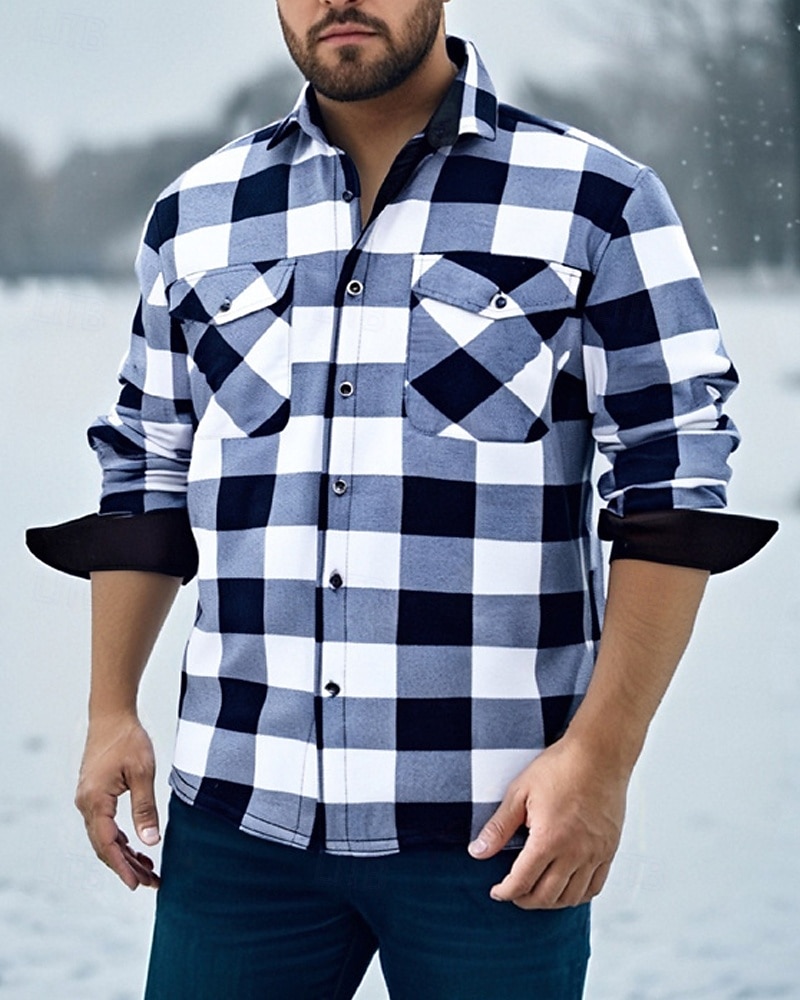 Per uomo Giacca-camicia Giacca camicia Giacca invernale Plaid Vacanza Abbigliamento quotidiano Bianco Rosso Blu marino Azzurro cielo Manica Lunga Bavero Autunno Inverno Abbigliamento Tasca Frontale del 2026 a $35.99 –P5