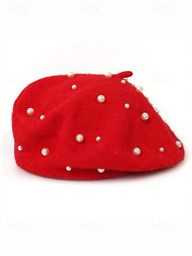 Damski beret świąteczny ze sztucznego kaszmiru, elegancka zimowa czapka zdobiona perłami, miękka i ciepła czapka w stylu francuskim na święta, imprezy i do noszenia na co dzień, w wielu kolorach 2026 - $11.99 –P2