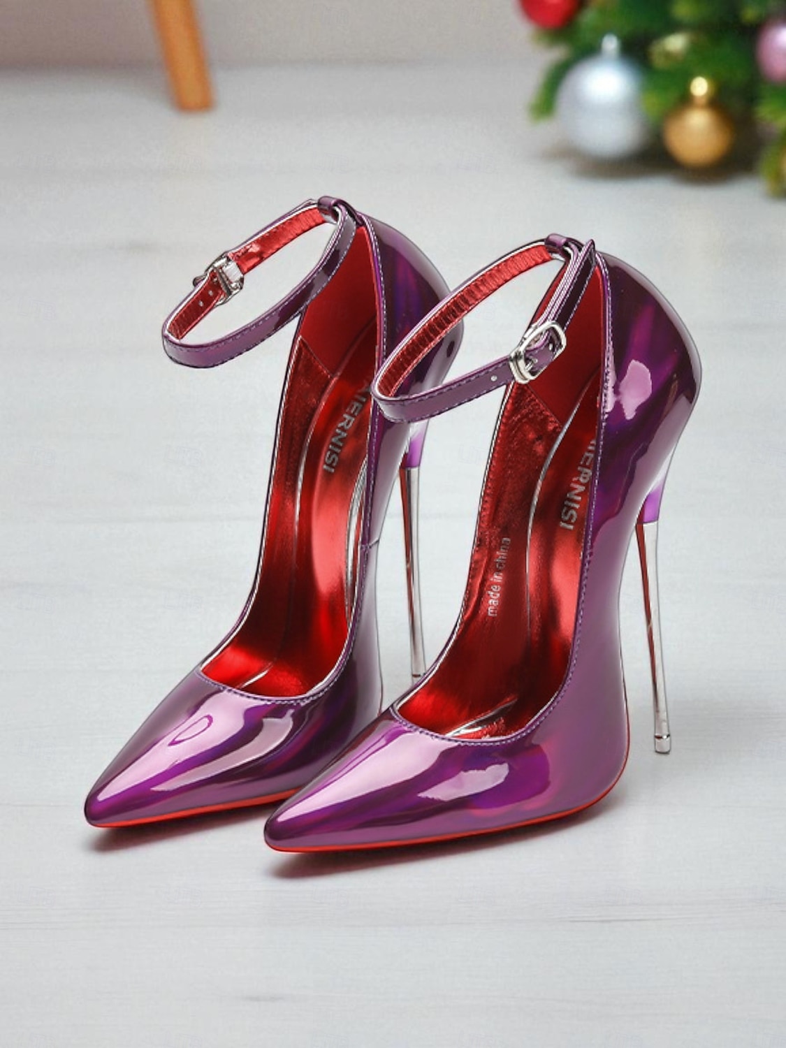 Women's Red Patent Leather Stiletto Heels, Shiny Ankle Strap High Heels with Metal Pin Heel for Christmas Parties & Holiday Celebrations 2026 - $79.99 –P6