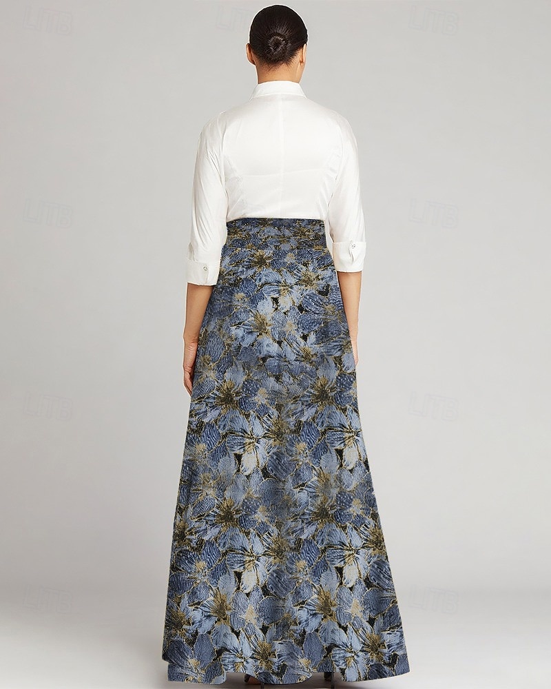 A-Linie Na zem Košilové šaty Šaty pro svatební hosty Formální šaty Šaty pro matku nevěsty Dlouhý rukáv Košilový límec Elegantní Vinobraní Formální Strečová látka s Mašle Barevné bloky 2026 - $186.99 –P5