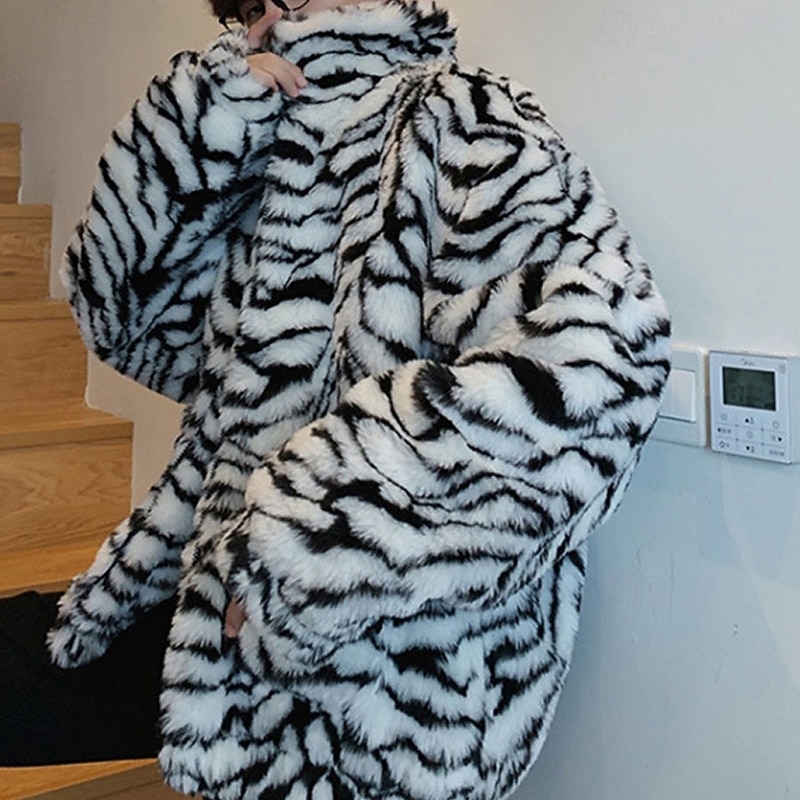 Voor heren Winterjack Jas van imitatiebont Vakantie Dagelijks Thermisch Warm Fleece Herfst Winter Luipaard Modieus Streetwear Opstaand Normaal Wit Geel Jacks 2026 - $80.99 –P7