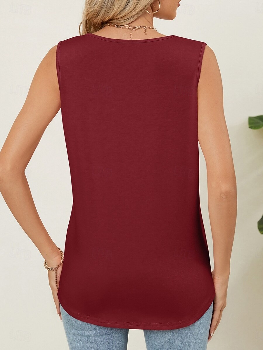 Per donna Canotta Tinta unica Elegante Casual Senza Maniche Girocollo Top Regolari Quotidiano Blu Nero Bianco Rosa Vino Estate del 2026 a $22.99 –P3