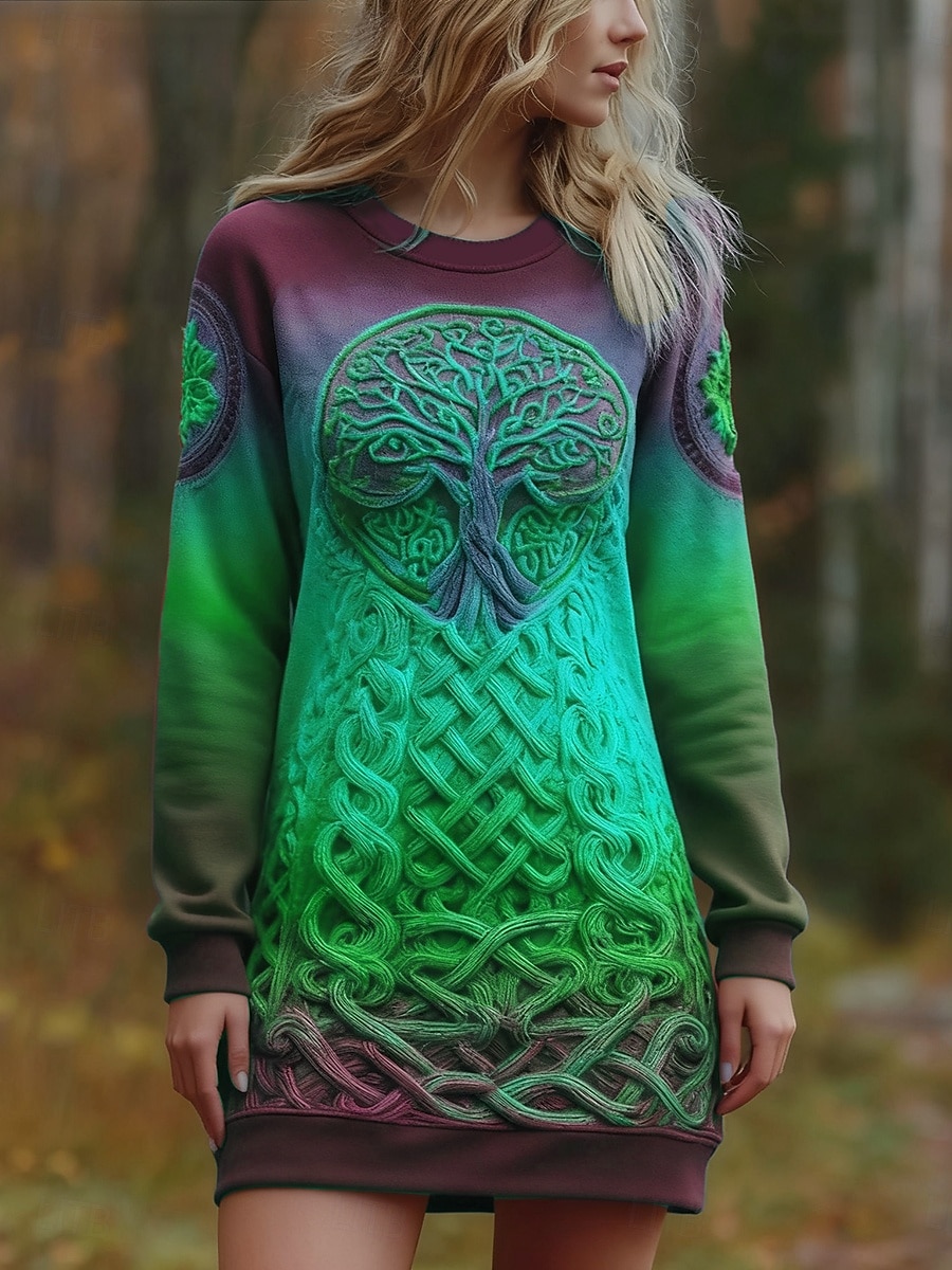 Mujer Mini vestido Vestido de cambio Vacaciones Casual Exterior Vacaciones Ajuste regular Graphic Geométrico Manga Larga Cuello Barco Amarillo Morado Naranja Verde Trébol Otoño Invierno 2026 - $29.99 –P4