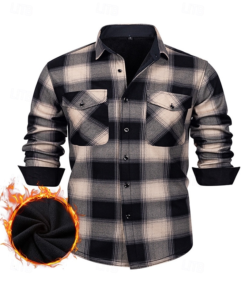 Per uomo Giacca-camicia Giacca camicia Giacca invernale Plaid Vacanza Abbigliamento quotidiano Bianco Rosso Blu marino Azzurro cielo Manica Lunga Bavero Autunno Inverno Abbigliamento Tasca Frontale del 2026 a $35.99 –P6
