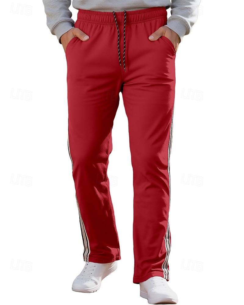 Hombre Pantalones de Deporte Pantalones Pantalones deportivos de pierna recta Correa Bolsillo Cintura elástica Bloque de color A Rayas Comodidad Diario Deporte Moda Casual Vino Verde Ejército 2026 - $20.99 –P4
