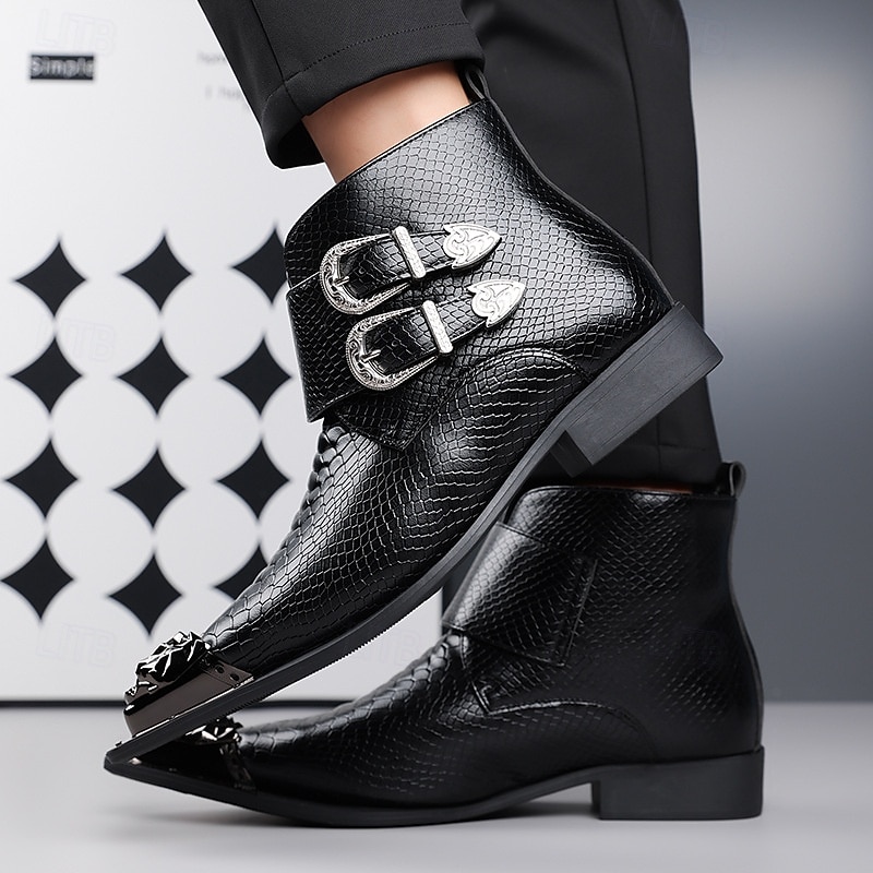 Punaiset keinonahkaiset krokotiilikuvioiset miesten kengät, joissa kaksoissolki – ylelliset juhlakengät joulujuhliin ja tyylikkäisiin iltatilaisuuksiin 2025 - $89.99 –P11
