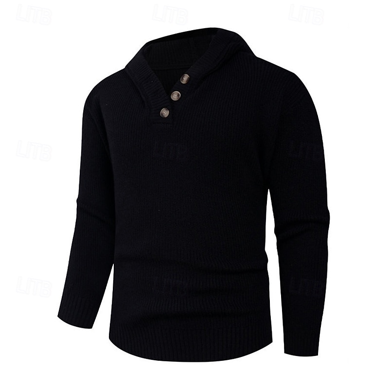 Herren Pullover Strickpullover Gerippt Stricken Normale Oberteile Knöpfe Gestrickt Einfach Mit Kapuze Mode Basic Urlaub Alltagskleidung Bekleidung Herbst Winter Schwarz Hellgrau S M L 2026 - QAR 185.61 –P11
