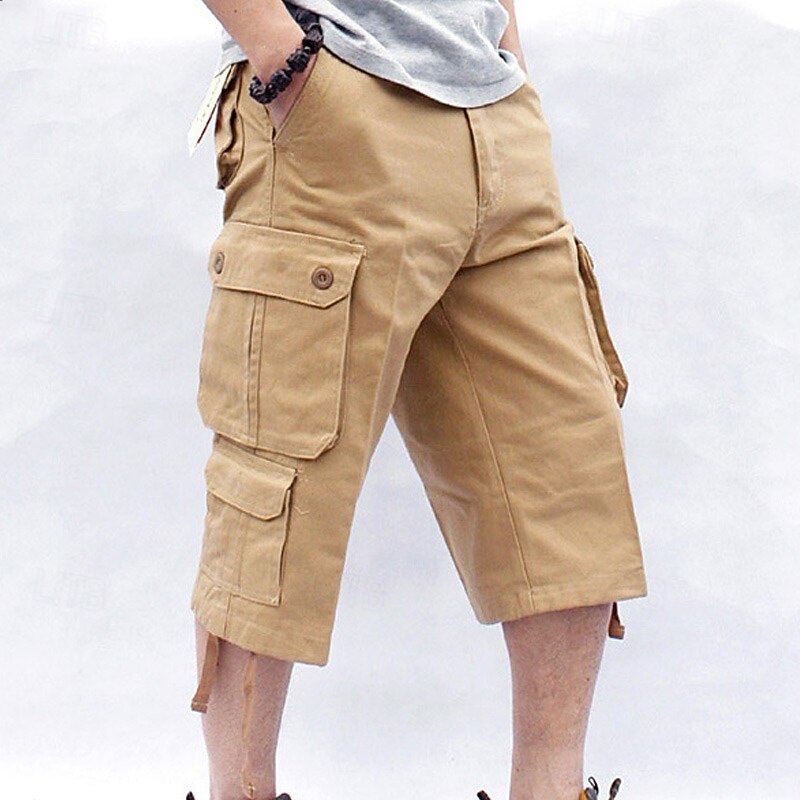 Homens Capri Cargo Shorts Perna Cordão Bolso multi Tecido Comprimento da panturrilha Streetwear Estilo Clássico Preto Verde Tropa de 2026 por $17.49 –P1