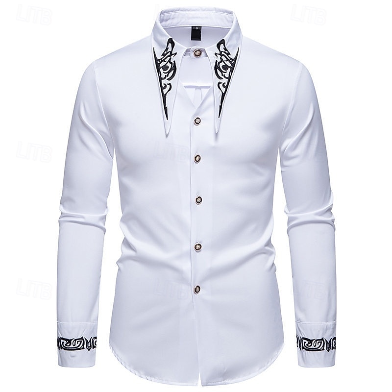 Herren Hemd Satinhemd Kleidhemd Besticktes Hemd Schwarz Weiß Langarm Geometrisch Einfach Gerader Kragen Urlaub Geschäft Stickerei Bekleidung Mode Lässig Smart Casual 2025 - $27.99 –P6