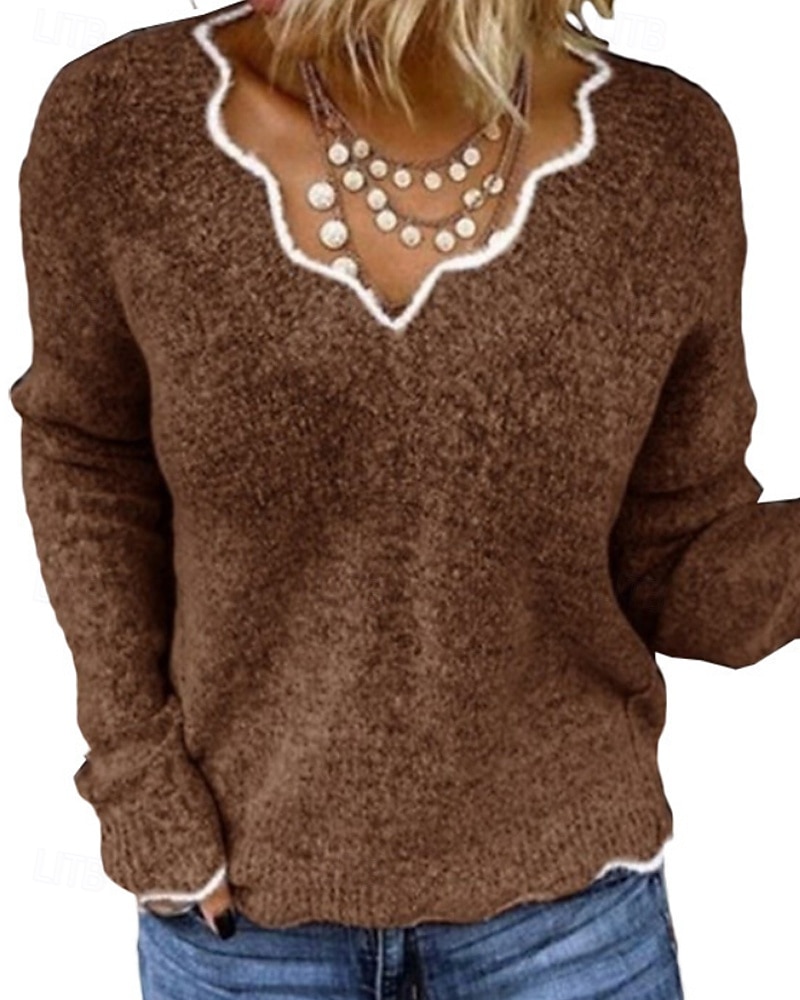 Dámské Svetr Rolák Šik ven Na běžné nošení Barevné bloky Do V Slátanina Pletený Dlouhý rukáv Běžné topy Plést Denní Dovolená Jdeme ven Černá Světlá růžová Podzim Zima 2025 - $35.99 –P8