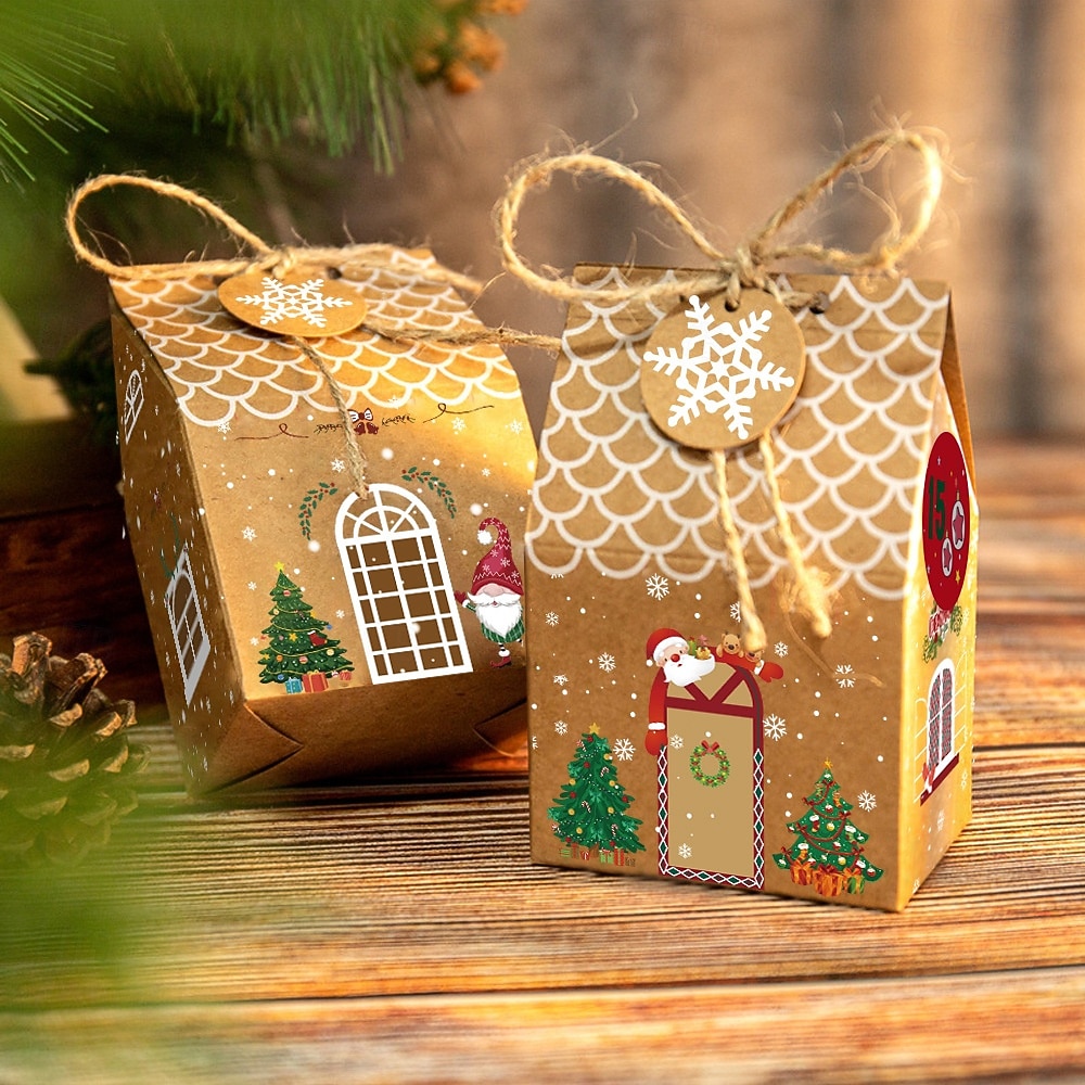 Christmas Gingerbread House Candy Boxes, 24pcs (3 Designs 8 Each, with Stickers), Kraft Paper Gift Boxes, Advent Calendar Packaging 2025 - $12.99 –P1