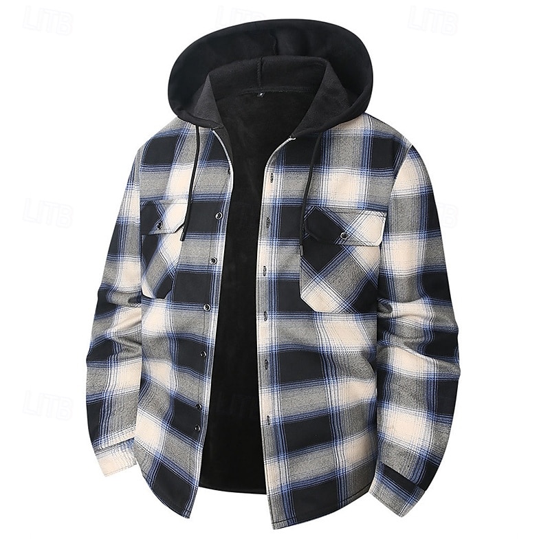 Per uomo Giacca-camicia Giacca camicia Giacca invernale Plaid Vacanza Abbigliamento quotidiano Bianco Rosso Blu Arancione Manica Lunga Con Cappuccio Autunno Inverno Abbigliamento Tasca Frontale del 2026 a $37.99 –P2