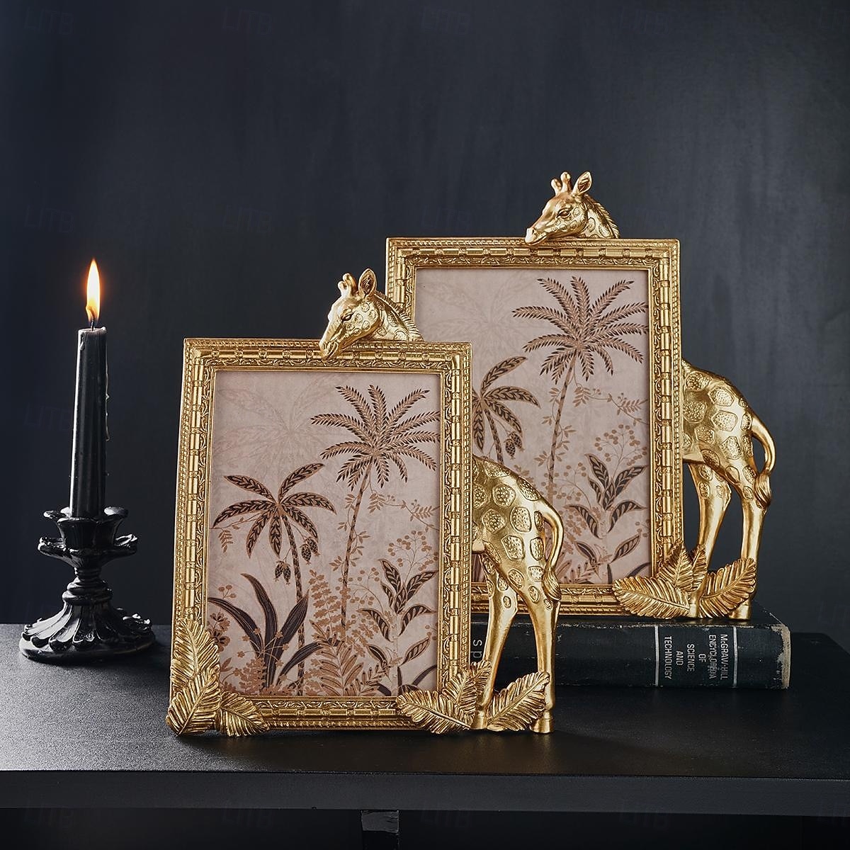 1 cadre photo décoratif rectangulaire en résine dorée en forme de girafe, cadre en résine, cadre d'affichage photo chaud pour bureau, adapté à la décoration de photos de famille et aux accessoires de de 2025 ? $19.49 –P1