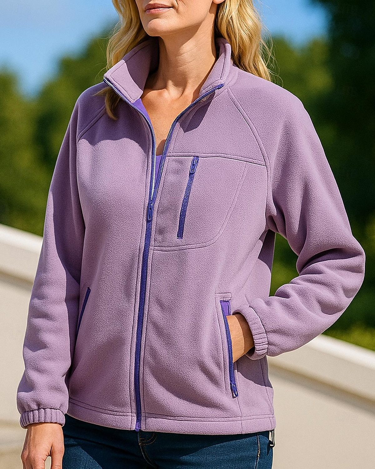 Women's Solid Colored Winter Coat Full Zip Jacket Polar Fleece Jacket Fall / Winter with Pockets Long Sleeve Athleisure Windproof Warm Hiking Running Travel Vacation Blue Black White Sportswear 2026 - $38.99 –P7