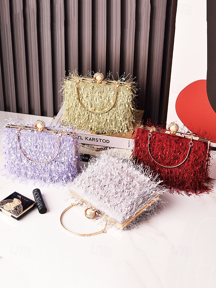 Damska torebka na imprezę świąteczną – elegancka wieczorowa torebka z piórami w kolorze czerwonym i zielonym, ze złotym uchwytem i perłowym zapięciem – świąteczny prezent dla kobiety – szykowny, świąteczny styl na uroczystości bożonarodzeniowe 2026 - $26.99 –P6