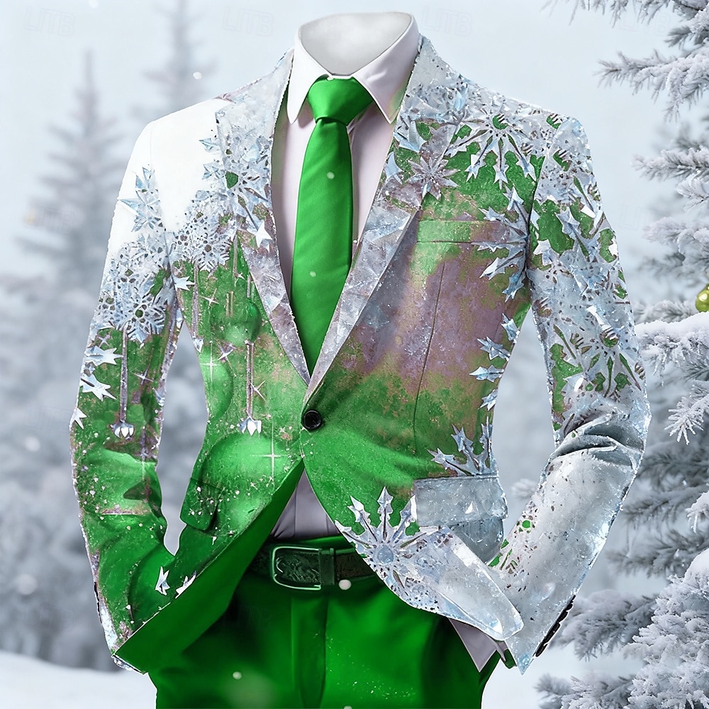 Święta Męskie Płatek śniegu Marynarka Wygodny Artystyczny Codzienny Stroje na imprezy wieczorowe Codzienny Festiwal Druk 3D Guziki Wiosna Jesień Zima Wycięcie Długi rękaw Czarny Czerwony Niebieski 2025 - $64.99 –P4