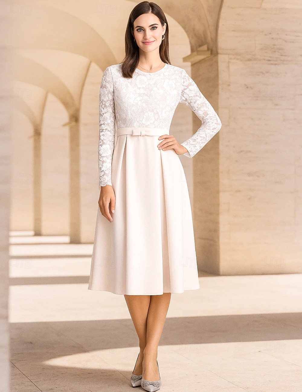 Linia -A Lungimea ceaiului Rochie de petrecere Rochie de Cocktail Rochie pentru invitata de nunta Rochie Mama Miresei Manșon Lung În V Elegant Epocă Petrecere Oficial Concediu Petrecere cu cocktail cu 2026 - $206.99 –P1