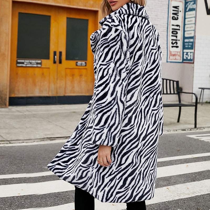 Damen Mantel Kunstpelzmantel Warm Bequem Knöpfe Pelze & Leder Mode Lässig Farbblock Urlaub Straße Lässig Alltagskleidung Lang Umlegekragen Normale Passform Langarm Oberbekleidung Weiß Braun Herbst 2026 - $57.99 –P2