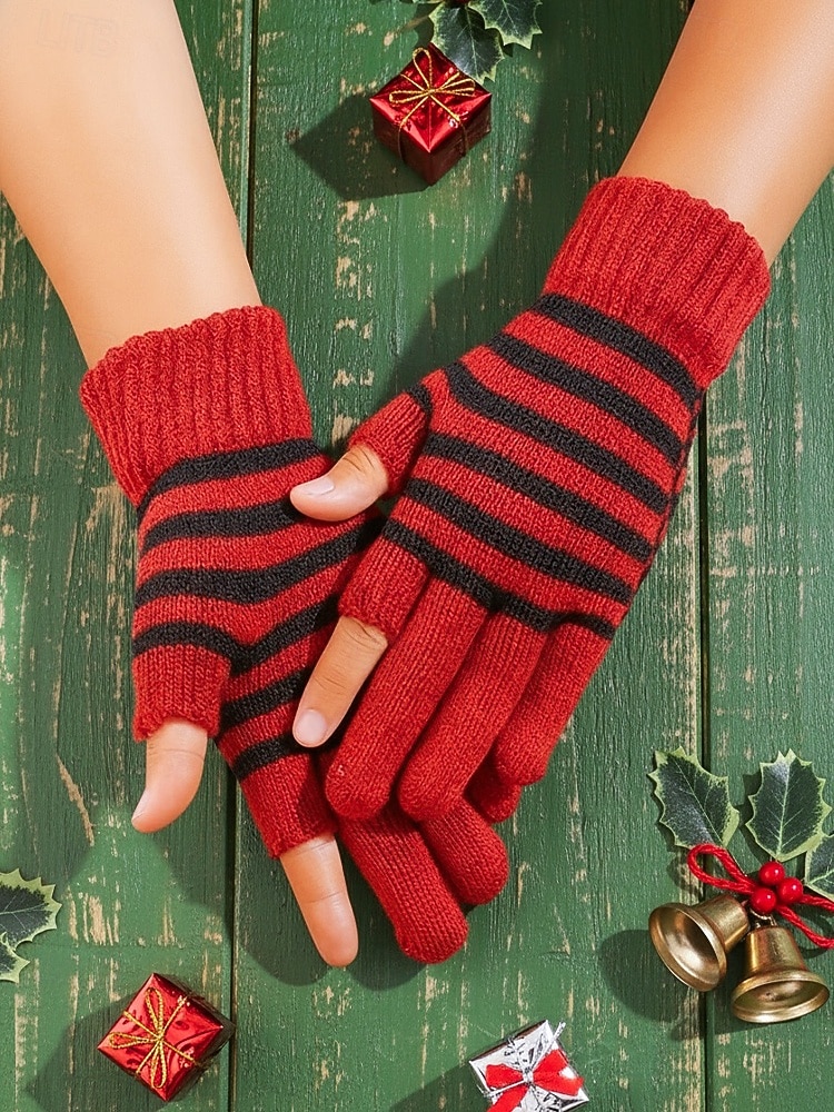 Unisex-Weihnachtsgeschenk-Touchscreen-Handschuhe, mehrfarbig, Polyestermaterial, Streifenmuster, warme Winterhandschuhe für Smartphones und Tablets, perfekt für die Weihnachtszeit 2026 - $9.99 –P1