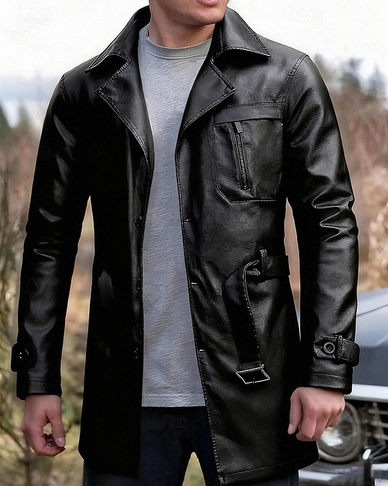 Herren Kunstlederjacke Bikerjacke Motorradjacke Urlaub Täglich Winddicht Warm Tasche Frühling Herbst Einfach Mode Klassisch Revers Regulär Schwarz Kaffee Jacken 2026 - $75.99 –P13