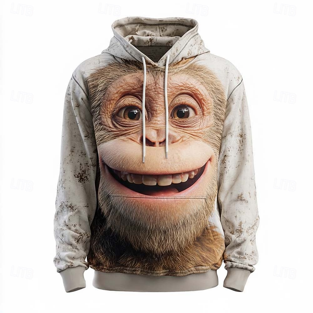 Herren 3D Affe Kapuzensweatshirt Pullover 3D Fantasie Langarm Rundhalsausschnitt Streetwear Club Geschenk Dunkelgray Grau Grau 2 Kordelzug Herbst Winter Designer S M L XL XXL XXXL 2026 - $33.99 –P1