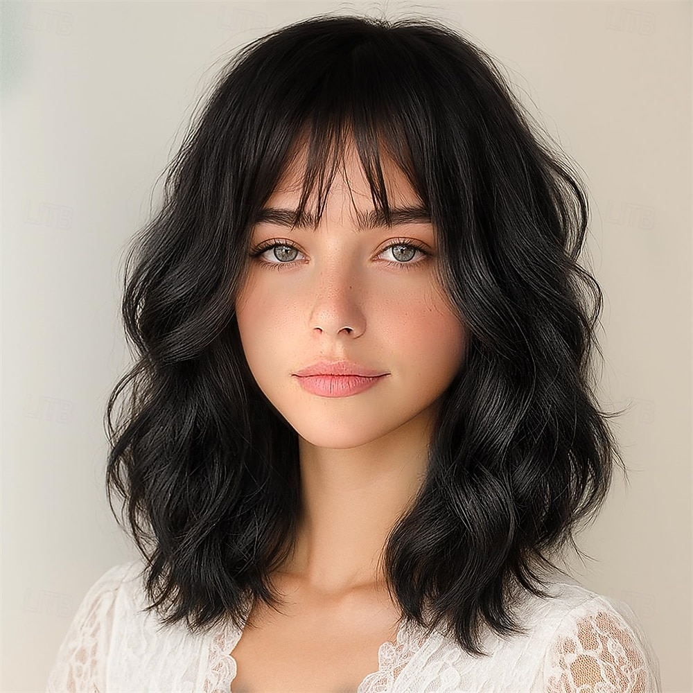 Polkkatukkainen peruukki naisille, laineikkaat, punertavan karamellinruskeat, lyhyet kiharat hiukset, peruukki otsatukalla, olkapäille ulottuva, synteettinen, realistinen, lämmönkestävä peruukki 2026 - $21.99 –P2