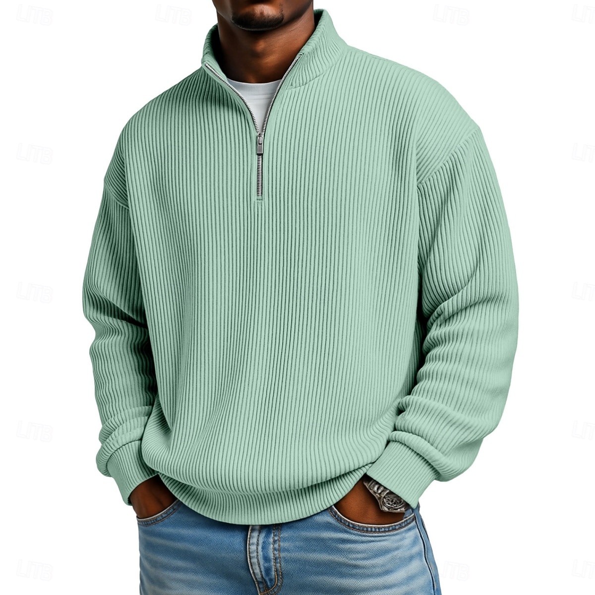 Men's Corduroy Shirt Textured Casual Vacation Quarter Zip Long Sleeve Fashion Basic Solid Color Zipper Fall Spring &  Fall Fall & Winter Relaxed Fit Black Wine Dark Green khaki Dark Blue Light Green 2026 - $14.49 –P9