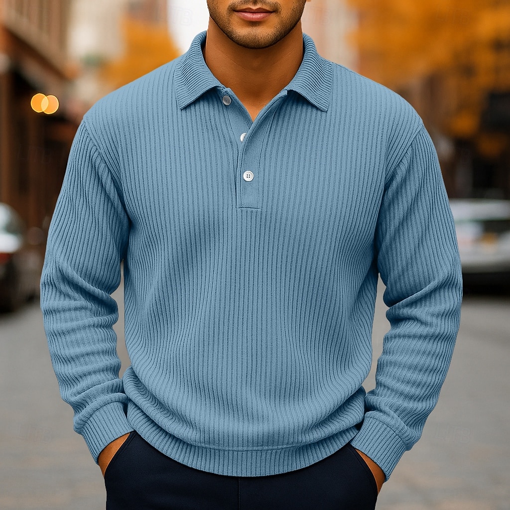 Per uomo Polo Camicia di Velluto a Coste Casuale Sportivo Bavero Manica Lunga Moda Essenziale Tinta unica Testurizzato Bottoni Caldo Autunno Primavera & Autunno Vestibilità regolare Blu Blu scuro del 2026 a $25.99 –P8