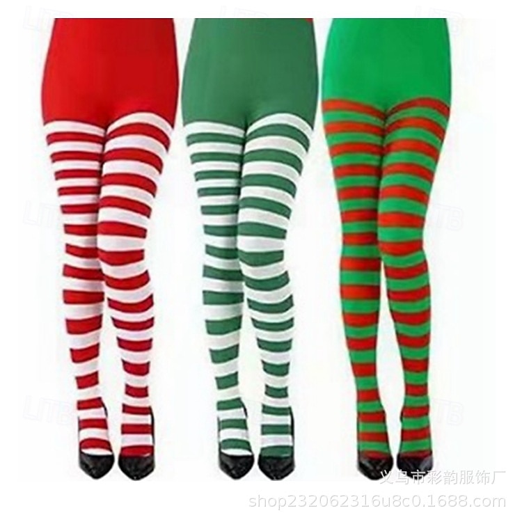 Dámské vánoční pruhované punčocháče, slavnostní červeno-zelené strečové legíny na sváteční kostýmy &párty oblečení 2026 - $7.99 –P1