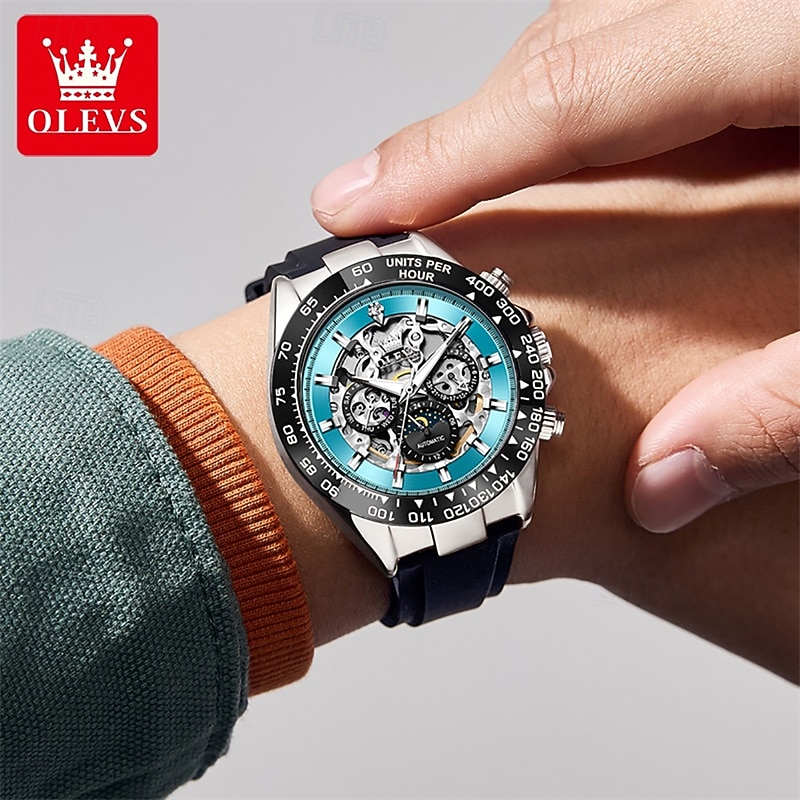 The New Olevs Silicone Men'S Business Watch With Luminous Calendar And Moon Phase Display A Multi-Functional Fully Automatic Mechanical Watch Is A Fashionable Casual Waterproof Sports Wristwatch 2026 - $95.99 –P12