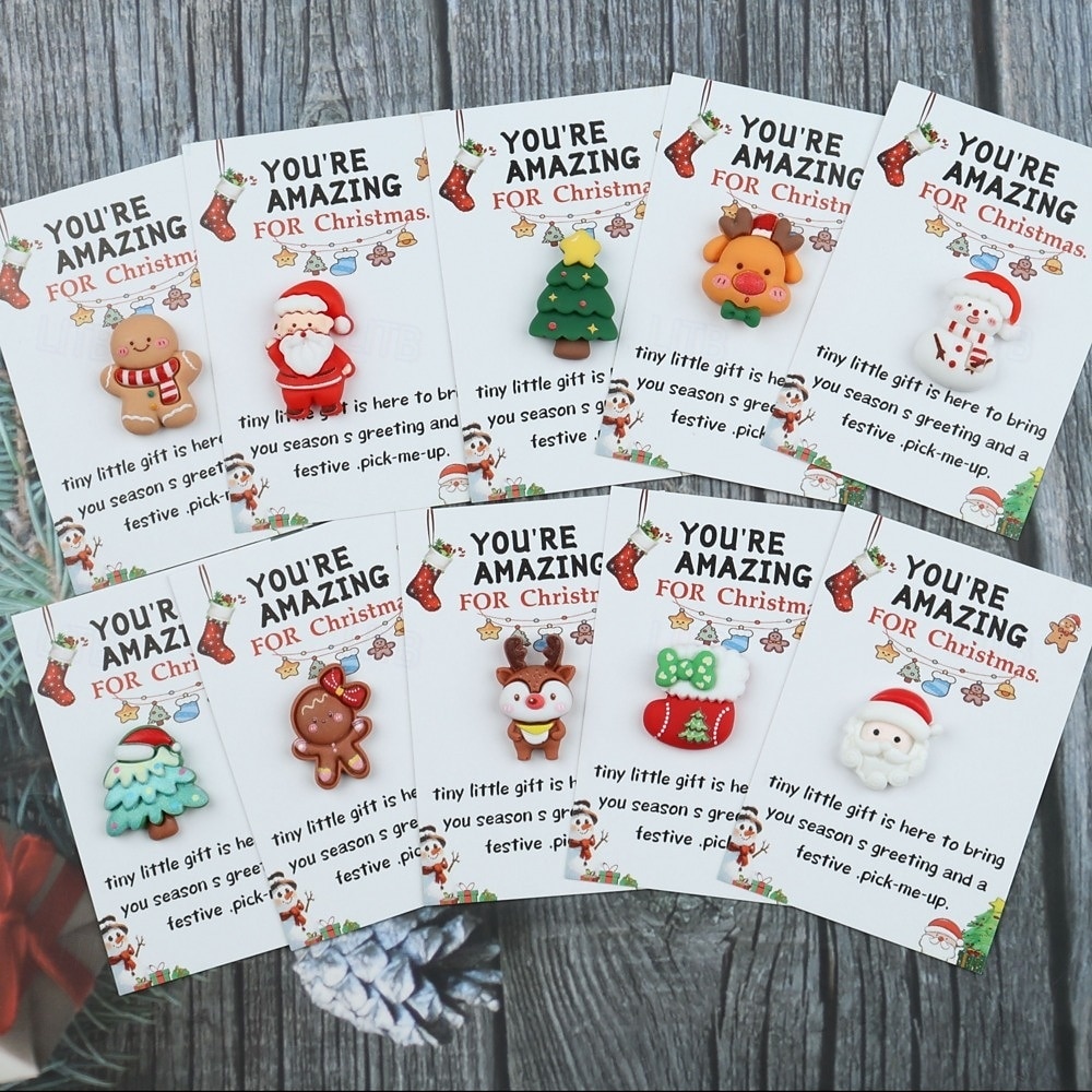 10-Pack Mini Christmas Hug Cards with Resin Charms - Festive Encouragement Cards with Santa, Stocking, Gingerbread, Snowman, Reindeer - Party Style Emotional Support Gifts for Friends and Family 2025 - $10.99 –P2