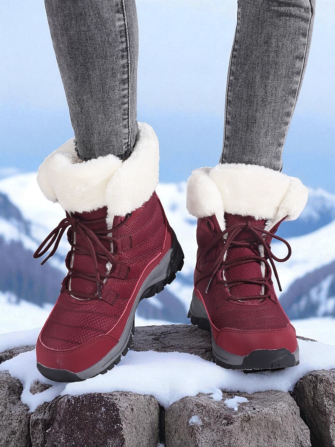 Botas de nieve impermeables con cordones y forro de piel cálida para mujer, botines de invierno antideslizantes para senderismo al aire libre, calzado acogedor y aislante para clima frío 2025 - $46.99 –P2